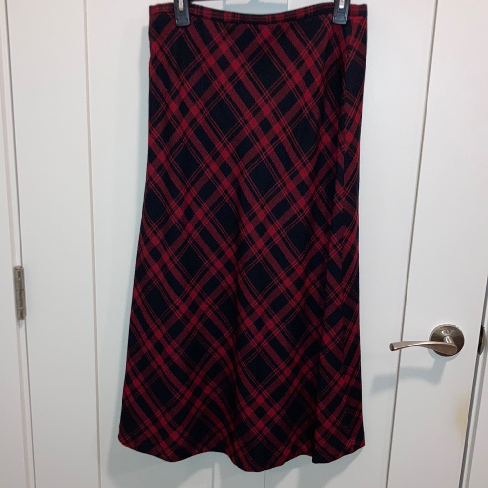 Petite a line red and black plaid skirt. Charter Club.